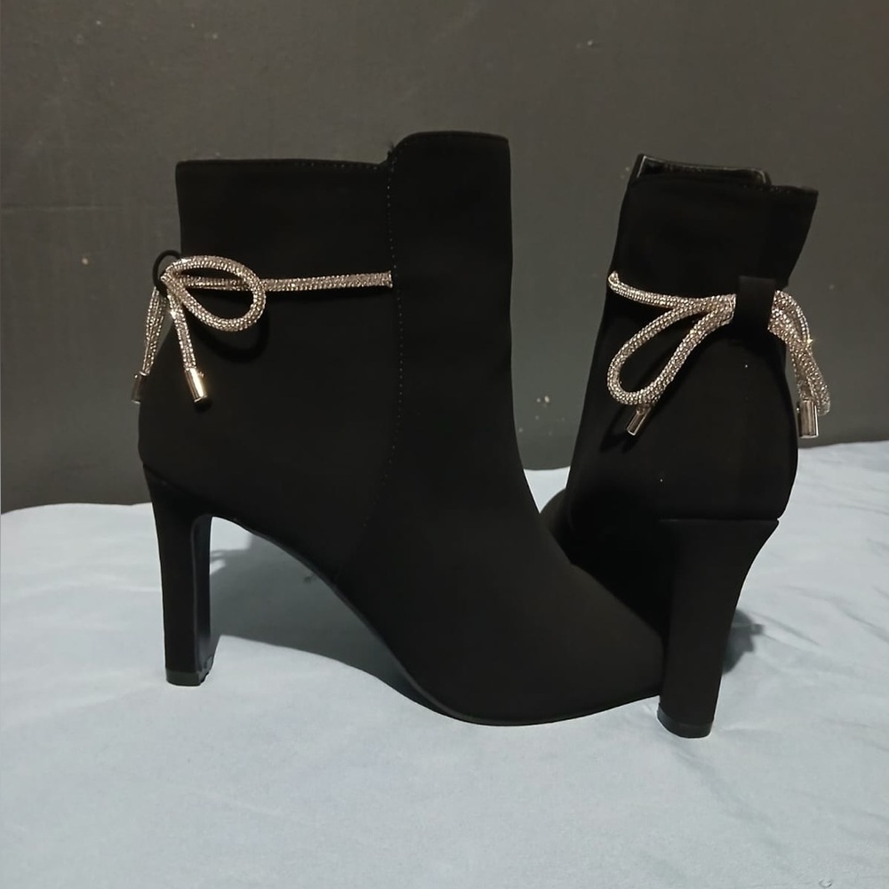 Impo Black Heeled Boots with Silver Bow Accents